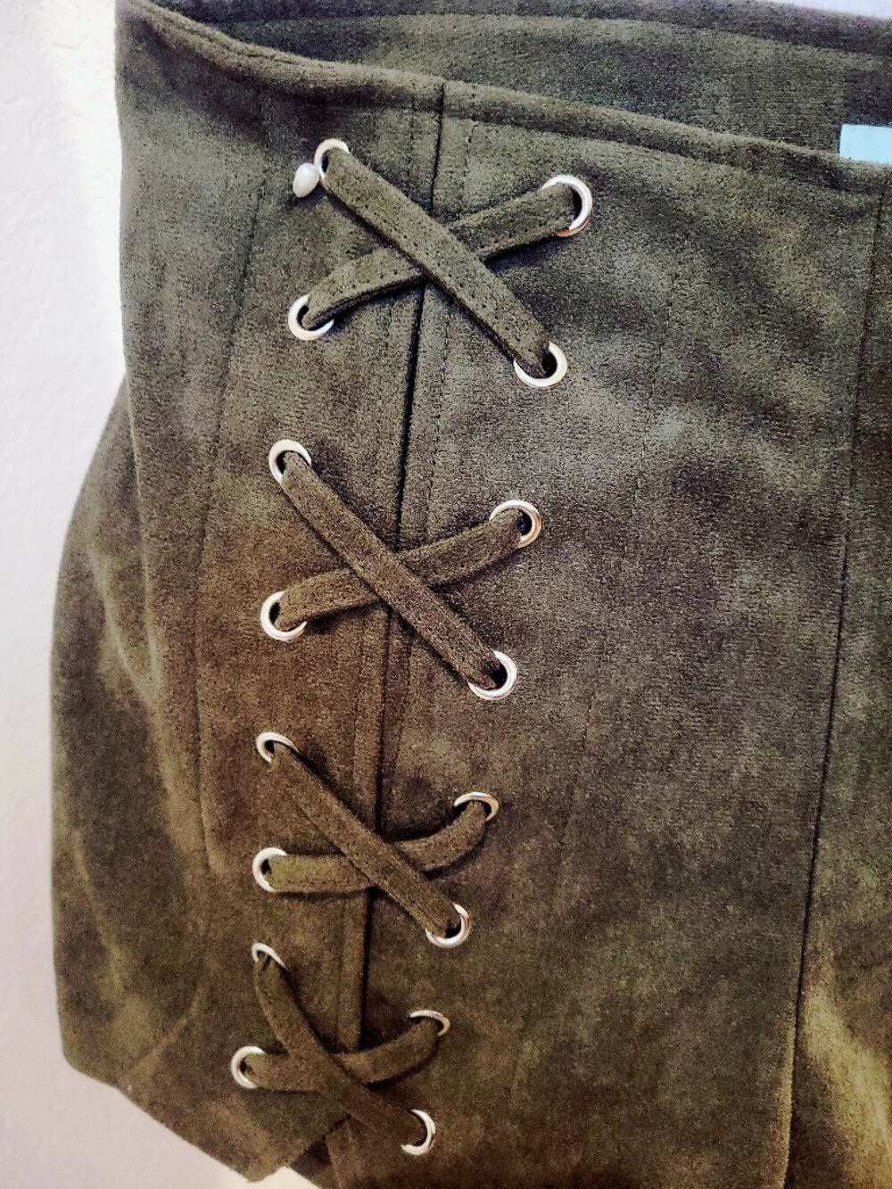 Army Green Lace Up Suede Shorts